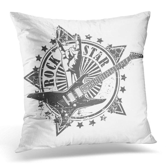 CMFUN Black Guitar Rock Star Stamp Roll Pillows case 20x20 Inches Home Decor Sofa Cushion Cover