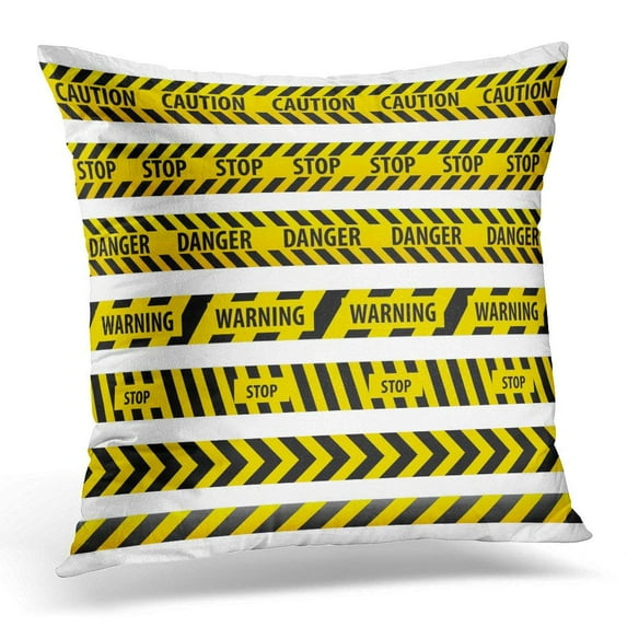 CMFUN Black Ribbon Tape Caution Danger Yellow Police Line Warning Orange Strip Pillow Case Pillow Cover 18x18 inch