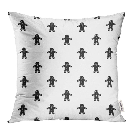 CMFUN Black Xmas Gingerbread Man Pattern Simple White Cute Baked Biscuit Bread Pillowcase Cushion Cases 16x16 inch