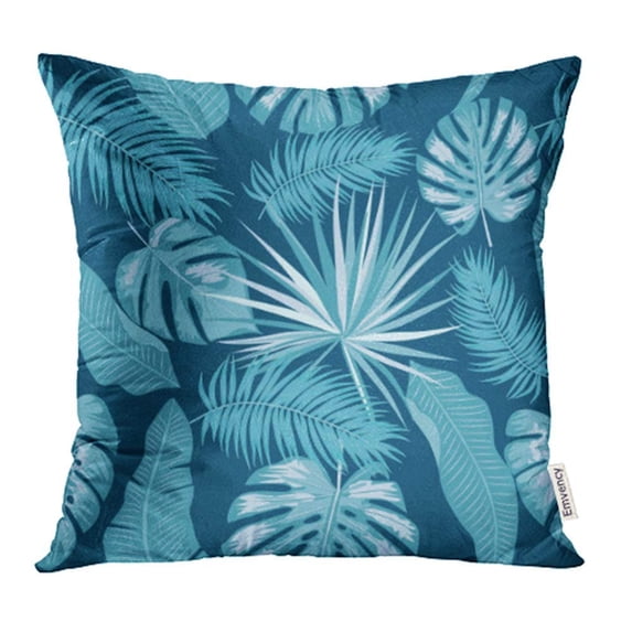CMFUN Blue Abstract of Leaves Monstera Tropical Palm Tree Colorful Aloha Beach Botanical Pillow Case Pillow Cover 16x16 inch Throw Pillow Covers