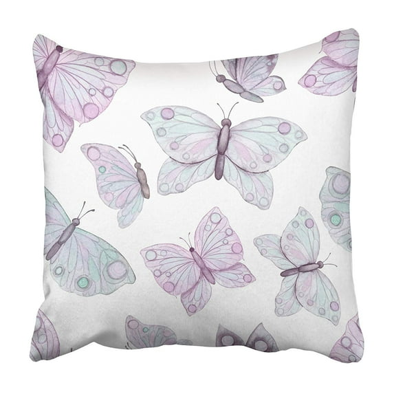 CMFUN Blue Butterfly of Watercolor Flying Butterflies in Pastel Colors Pink Drawn Feminine Pillowcase 18x18 inch