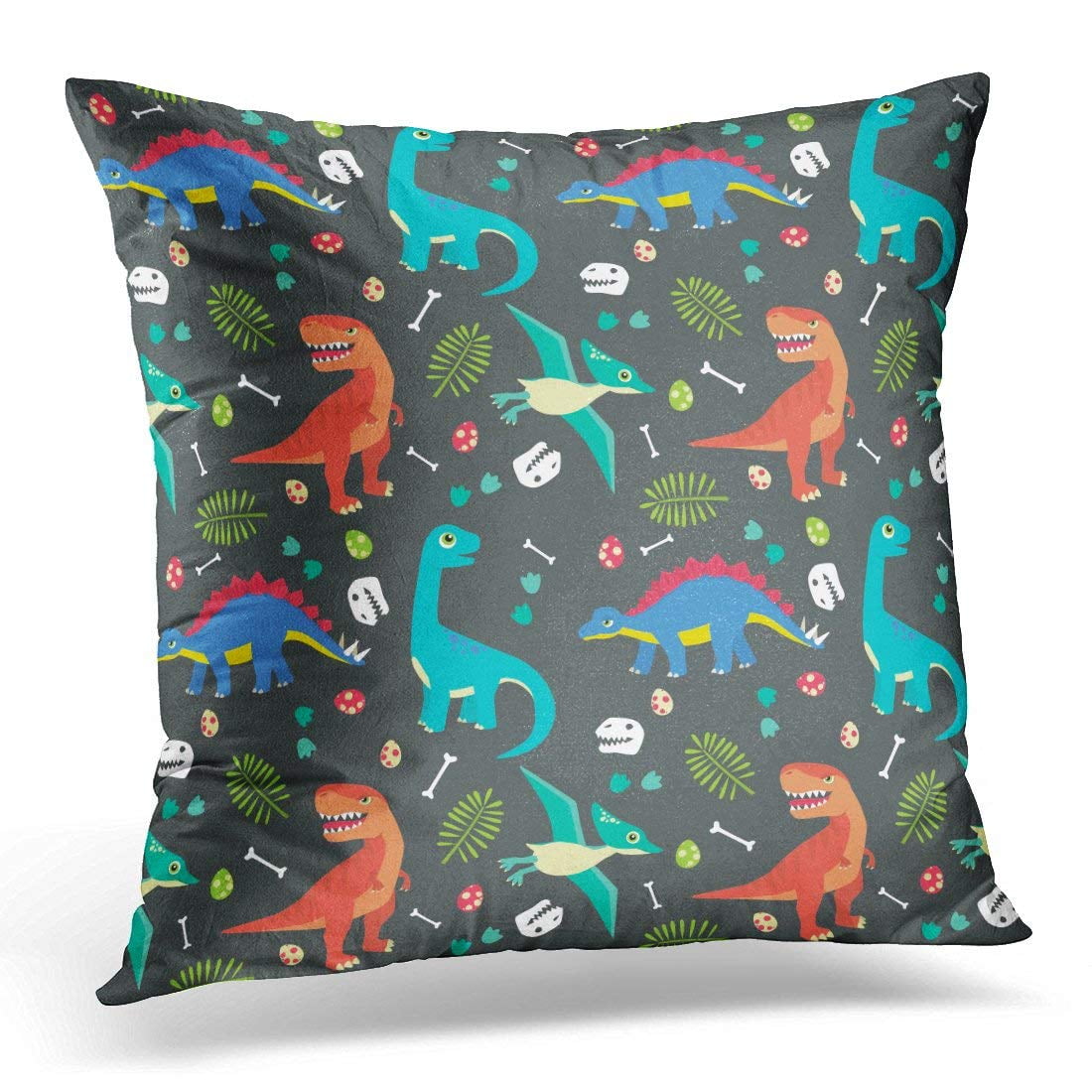 CMFUN Blue Cute Baby Dinosaur Colorful Dark Dino Pillow Case Pillow