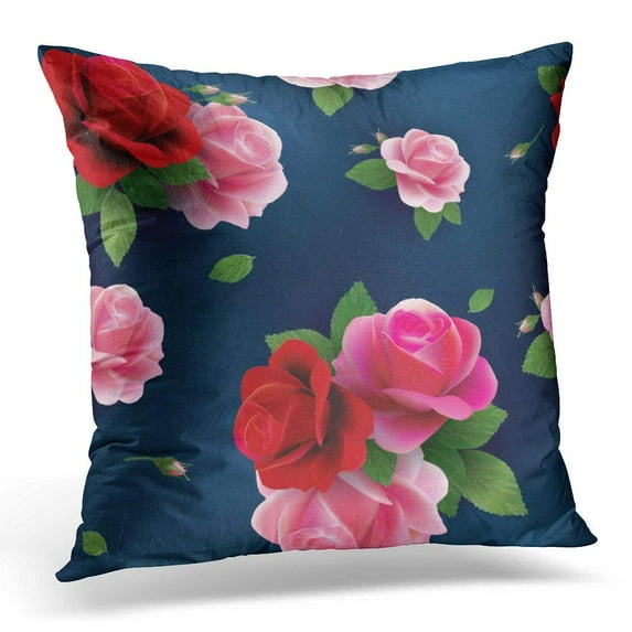 CMFUN Blue Flower Elegant Abstract Floral Pattern with of Red and Pink Roses Colorful Accent Throw Pillow Case Pillow Cover Sofa Home Decor 16x16 Inches