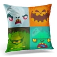 thumbnail image 1 of CMFUN Blue Halloween Cartoon Monster Faces Cute Avatars and Pumpkin Vampire Dracula Zombie Green Character Pillow Cover 16x16 Inches Throw Pillow Case Cushion Cover, 1 of 1