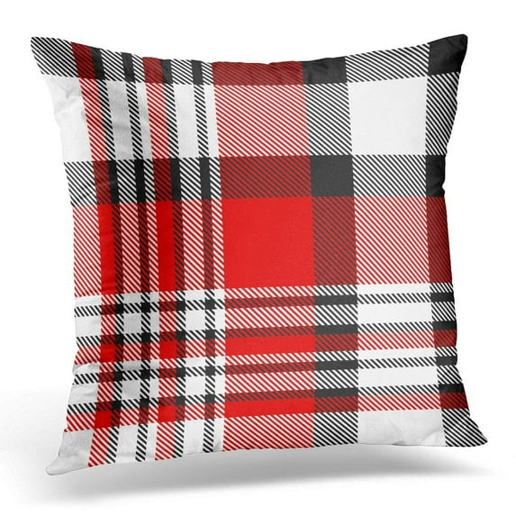 CMFUN Border Plaid Check Pattern in Red White and Black Bright Pillow Case Pillow Cover 20x20 inch