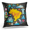 thumbnail image 1 of CMFUN Brazil Map and Symbols Travel with Main Country Attractions and Sights Flat Tourism Emblem Pillow Case Pillow Cover 20x20 inch, 1 of 1