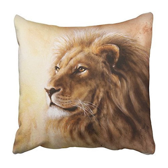 CMFUN Brown Beautiful Airbrush Painting of Lion Head with Majesticaly Peaceful Animal Pillowcase Cushion Cover 20x20 inch