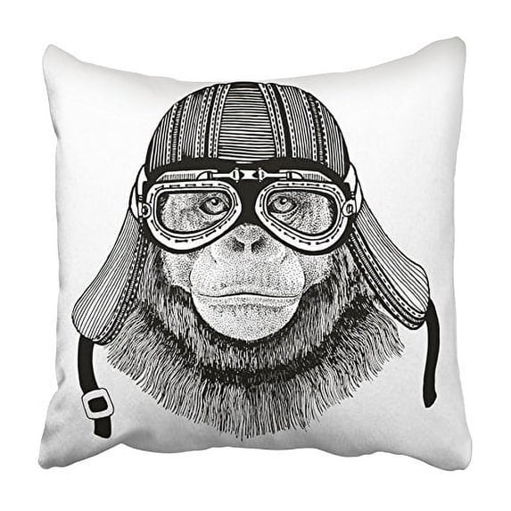 CMFUN Chimpanzee Monkey of Animal Wearing Motorcycle Helmet for Tattoo Emblem Badge Pillowcase Cushion Cover 16x16 inch