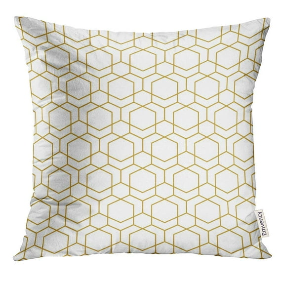 CMFUN Colorful Modern Abstract Geometric Pattern Monochrome White Geometry Gold Grid Vintage Style Chevron Pillow Case 16x16 Inches Pillowcase