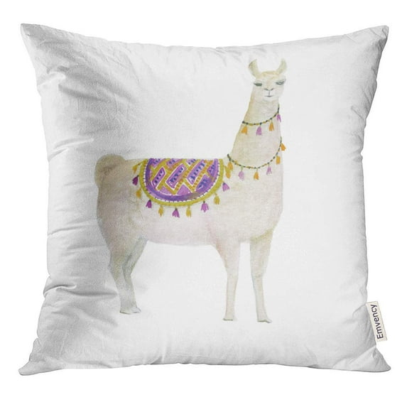 CMFUN Cute Watercolor Painting White Llama Alpaca Pillow Case 16x16 Inches Pillowcase
