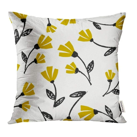 CMFUN Flowers Pattern in Black Mustard Yellow and Cream Beautiful Floral Wall Design Pillow Case Pillow Cover 16x16 inch Throw Pillow Covers