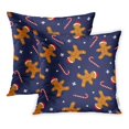 thumbnail image 1 of CMFUN Gingerbread Man is Decorated in Xmas Hat Candy Cane on Dark Blue Pillow Case Pillow Cover 18x18 inch Set of 2, 1 of 1