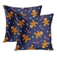 thumbnail image 1 of CMFUN Gingerbread Man is Decorated in Xmas Hat Candy Cane on Dark Blue Pillow Case Pillow Cover 20x20 inch Set of 2, 1 of 1