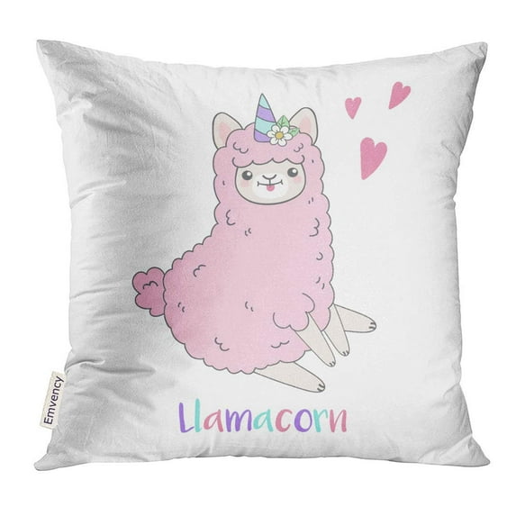 CMFUN Happy Cute Pink Fluffy Unicorn Llama Alpaca Cartoon Character Funny Smiling Animal Lama Pillow Case 20x20 Inches Pillowcase