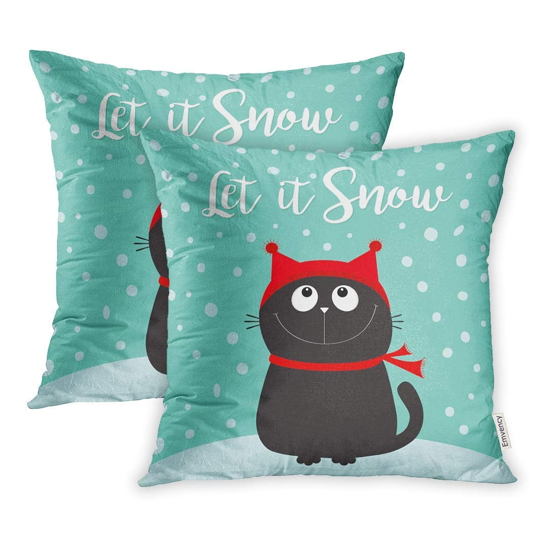 CMFUN Let It Snow Black Cat Kitten Head Face Looking Up Kitty Sitting on Snowdrift Pillow Case Pillow Cover 20x20 inch Set of 2 Walmart