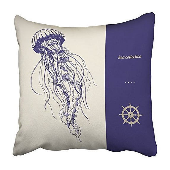 CMFUN Medusa Jellyfish Sea Collection Vintage Hand Abstract Drawn Sketch Submarine Pillowcase Cushion Cover 20x20 inch