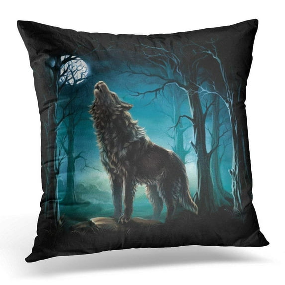 CMFUN Night Werewolf Wolf Moon Forest Silhouette Dusk Fairytale Tree Pillow Case Cushion Cover 20x20 Inches