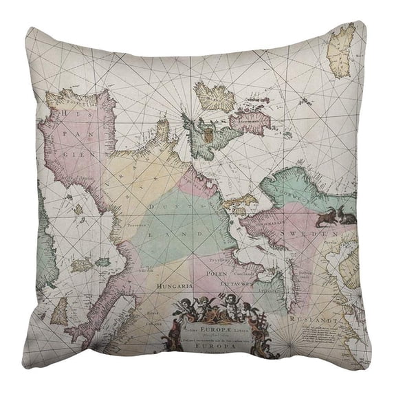 CMFUN Old Map of Europe with Eastern Mediterranean Insert Created by Louis Renard Pillowcase Cushion Cover 16x16 inch