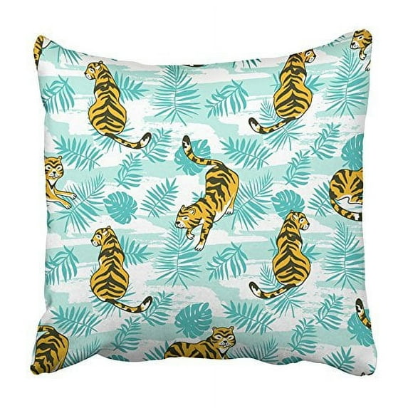 CMFUN Orange Animal Tropical with Tigers and Palm Leaves Animalistic Design Exotic Pillowcase Cushion Cover 20x20 inch