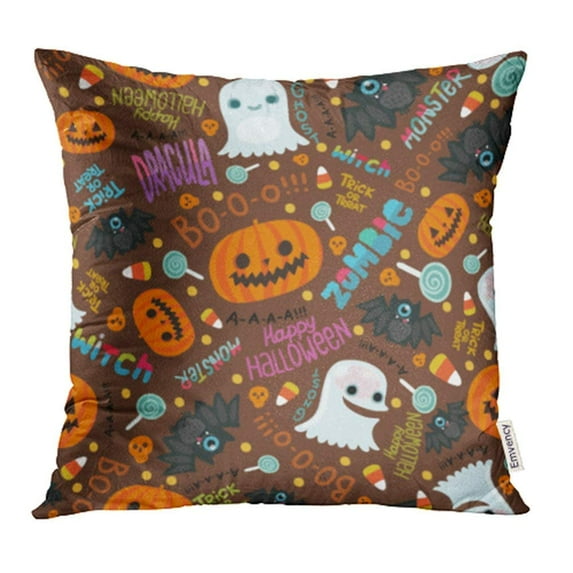 CMFUN Orange Candy Happy Halloween Cute Corn Zombie Abstract Autumn Bat Brain Cartoon Pillow Case Pillow Cover 16x16 inch Throw Pillow Covers