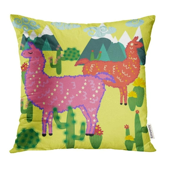CMFUN Peru Cute Alpaca Llama Animals and Cactus Cartoon Arizona Cape Character Chile Color Pillow Case Pillow Cover 18x18 inch Throw Pillow Covers