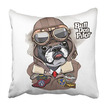 CMFUN Portrait of the French Bulldog in Aviator Helmet and Leather Jacket with Sewing Pillowcase Cushion Cover 18x18 inch
