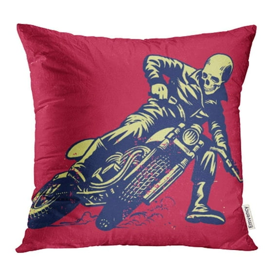 CMFUN Racer Hand Drawing of Skull Riding Vintage Motorcycle is Easy to Remove Cafe Drift Pillowcase Cushion Cases 16x16 inch