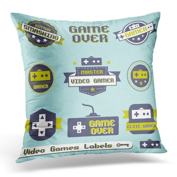 CMFUN Retro Vintage Video Game Labels and Gamer Pillows case 18x18 Inches Home Decor Sofa Cushion Cover