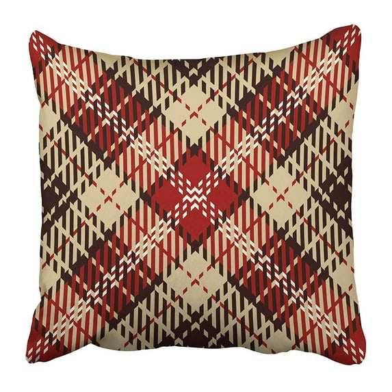 CMFUN Tartan Red White Black and Camel Beige Plaid Flannel Patterns Trendy Tiles Pillow Case Cushion Cover 16x16 inch
