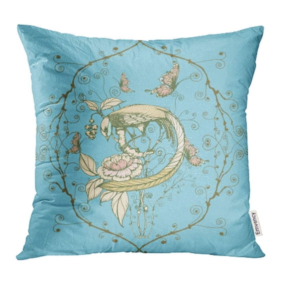CMFUN The Chinoiserie Style with Peonies Dragonfly and Bird on Blue for Wedding Pillow Case Pillow Cover 20x20 inch Throw Pillow Covers