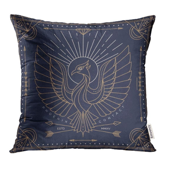 CMFUN Vintage Thin Line Phoenix Label Retro Graphic Badge Emblem Insignia Sign Pillowcase Cushion Cases 18x18 inch