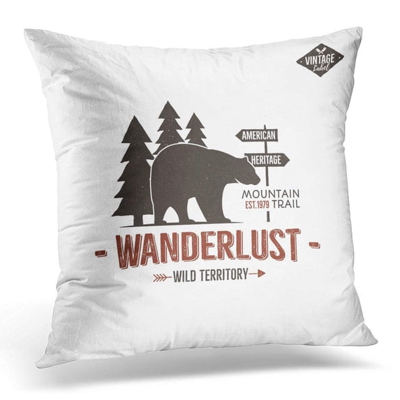 CMFUN Vintage Wild Emblem Retro Wilderness Patch and Rough Badge with Letterpress Effect Custom Wanderlust Pillow Case Pillow Cover 18x18 inch