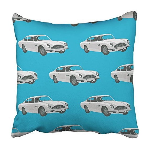 CMFUN White Bond with Retro Sport Car Cartoon Adventure Aston Martin Aston Martin Pillowcase Cushion Cover 16x16 inch