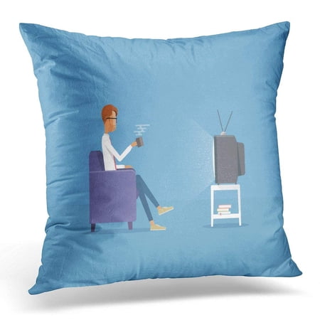 CMFUN White Man People Businessman Watching Television on Sofa Flat Cartoon Room Pillows case 18x18 Inches Home Decor Sofa Cushion Cover