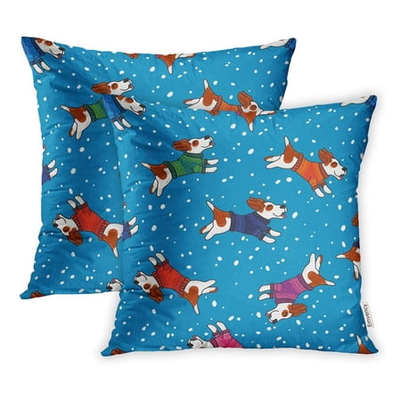 CMFUN Year Christmas Dogs in Colorful Sweaters Winter Greeting Pillow Case Pillow Cover 18x18 inch Set of 2