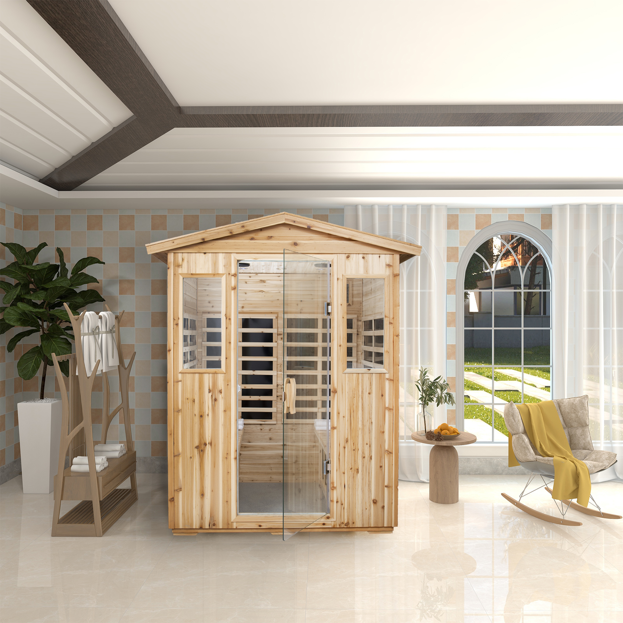 CMGB Sauna for 4 Person, Applicable Indoors and Outdoors. Far Infrared Sauna 8 Low EMF Heaters