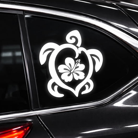 Hibiscus Turtle Decal Sticker 5.5" x 4.7" Premium White Vinyl Waterproof Decal for Car Window, Laptop, Water Bottle, Truck & Tumbler