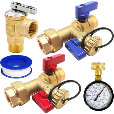 Kahenian 3/4 Inch Tankless Water Heater Isolation Service Valve Complete Kit With Pressure Relief Valve, FNPT X FNPT, 3/4" Service Installation Valve