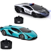 CMJ RC Cars Lamborghini Twin Pack - Lamborghini Si n FKP 37 & Aventador LP700-4 Police Car - 124 Scale Remote Control Vehicles, Licensed Racing Toys