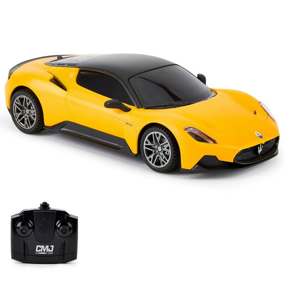 CMJ RC Cars: Maserati MC20 - Yellow - 1:24 Scale, Remote Control Radio Vehicle, 2.4 Ghz, LED Headlights, Indoor-Outdoor Racing Toy, Licensed Model