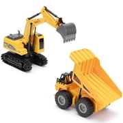 CMJ RC Cars Twin Pack - Digger & Dumper - 124 Scale Remote Control Play Vehicles, Lights & Sounds Construction Toys, Full Function 2.4GHz, Kids 6+