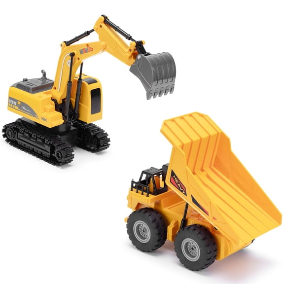 CMJ RC Cars: Twin Pack - Digger & Dumper - 1:24 Scale Remote Control Play Vehicles, Lights & Sounds Construction Toys, Full Function 2.4GHz, Kids 6+