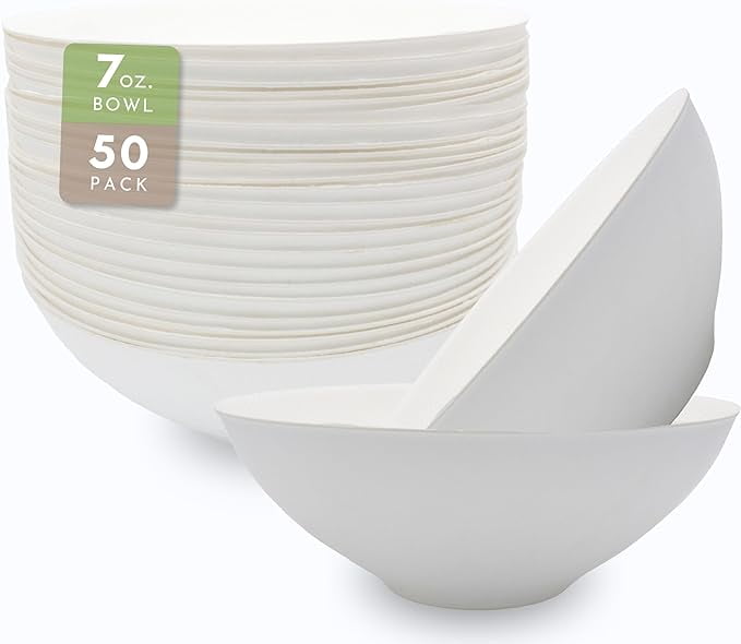 CMJJ 50ct Sugarcane 7oz Small Modern White Bowl Eco Friendly Perfect