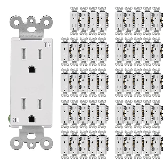 CML 15 Amp Decorator Wall Recetpacle Outlet, 50 Pack Tamper Resistant (TR) Decor Standard Electrical Outlets, 15A/125V, 2 Pole 3 Wire, UL Listed, White
