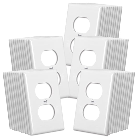 CML Duplex Outlet Covers, 50 Pack Electrical Outlet Wall Plate, 1-Gang Switch Plates, Dual Receptacle Faceplate, Standard Size 2.76 x 4.5, Impact Resistant, UL Listed, White, Contractor Pack