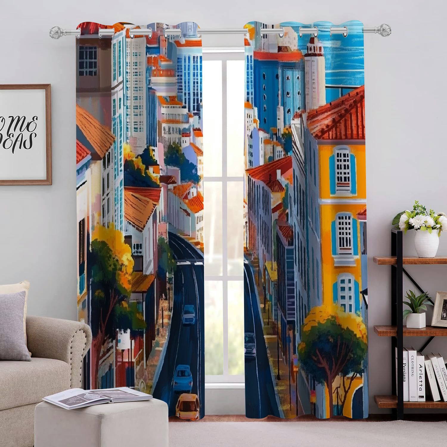 CMMY Blue Car Perforated Blackout Curtains 2Pack Light Blocking