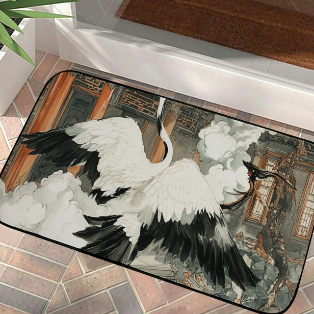 CMMY Chinese Style RedCrowned Crane Felt Square Floor Mat for Home