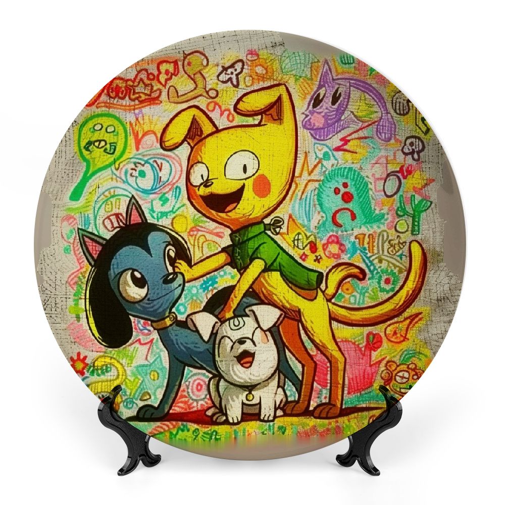 CMMY Cute Cat Bone China Decorative Plate for Bedroom Living Room