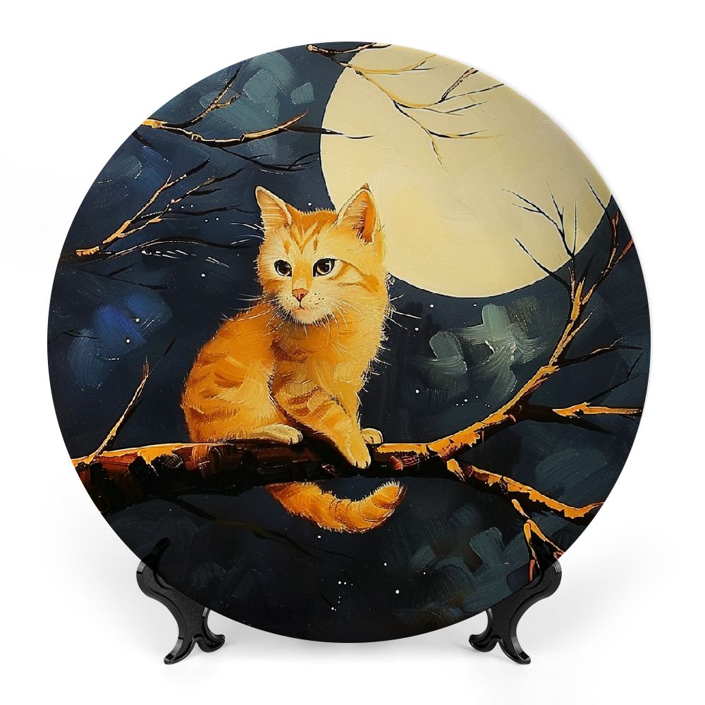 CMMY Cute Cat Bone China Decorative Plate Room Decoration with Optional