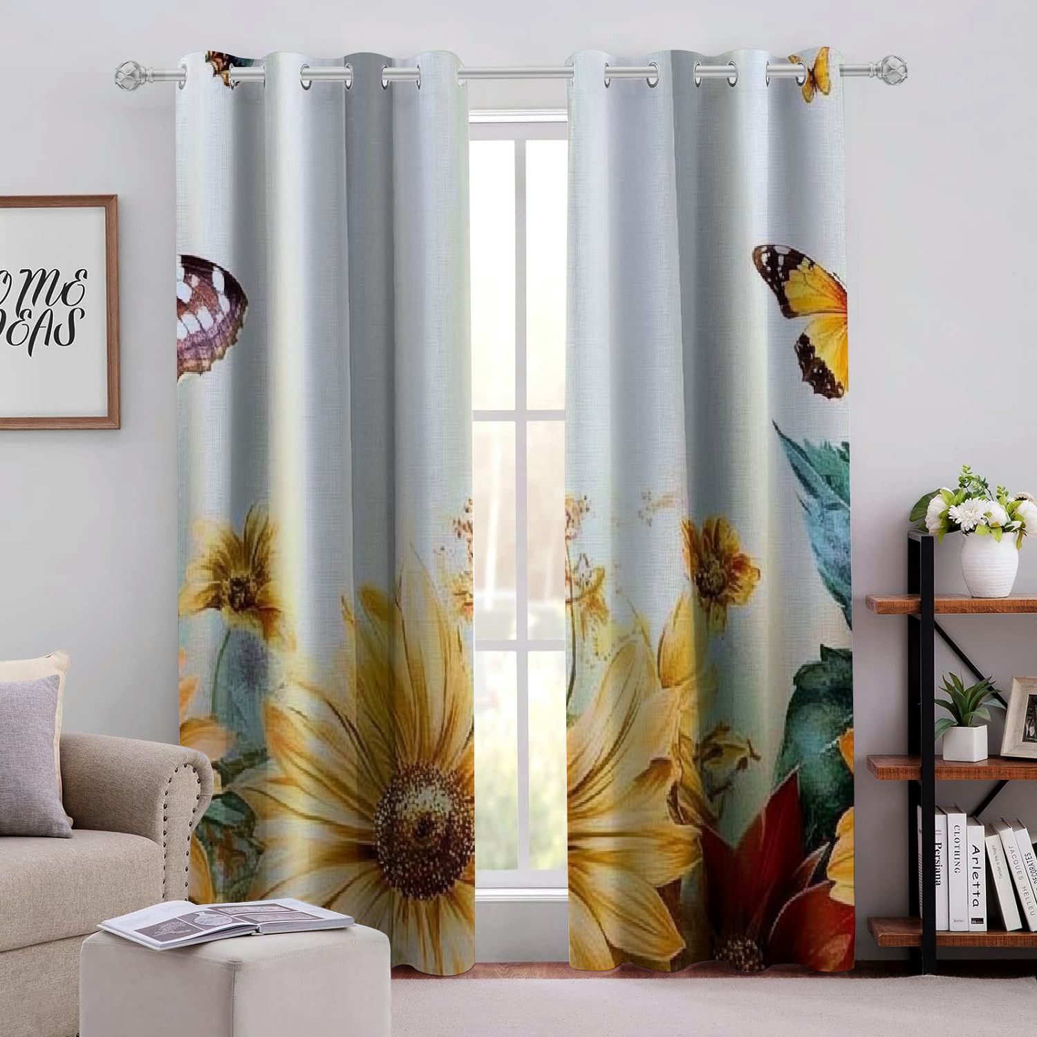 CMMY Flowers Butterfly Perforated Light Blocking Curtains 2Pack